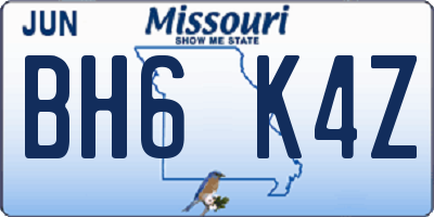 MO license plate BH6K4Z