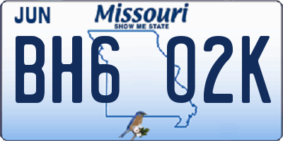 MO license plate BH6O2K