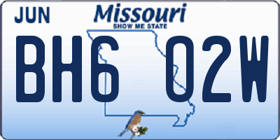 MO license plate BH6O2W