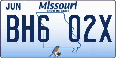 MO license plate BH6O2X