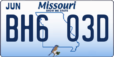 MO license plate BH6O3D