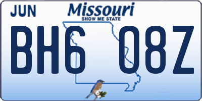 MO license plate BH6O8Z