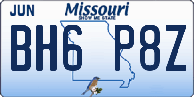 MO license plate BH6P8Z