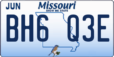 MO license plate BH6Q3E