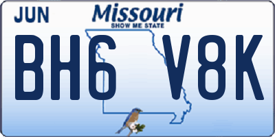 MO license plate BH6V8K