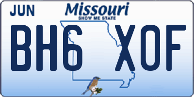 MO license plate BH6X0F