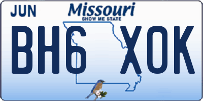 MO license plate BH6X0K