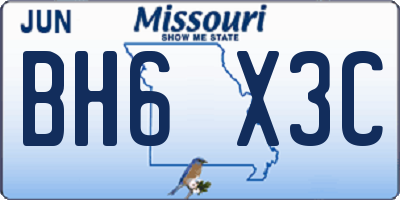 MO license plate BH6X3C