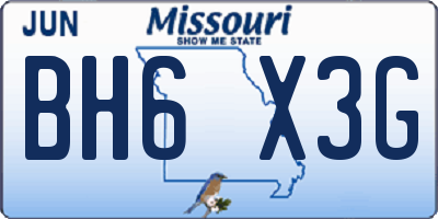 MO license plate BH6X3G