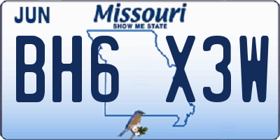 MO license plate BH6X3W