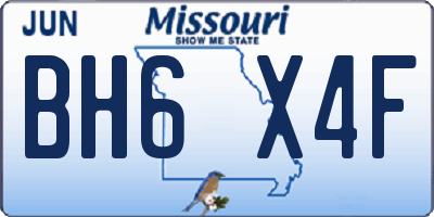 MO license plate BH6X4F