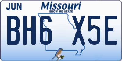 MO license plate BH6X5E