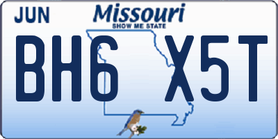 MO license plate BH6X5T