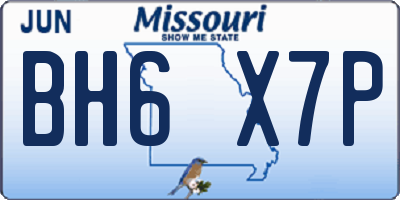MO license plate BH6X7P
