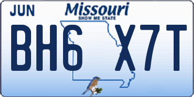 MO license plate BH6X7T