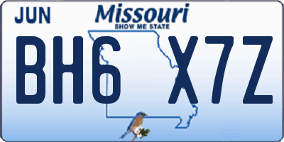 MO license plate BH6X7Z