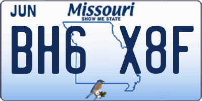 MO license plate BH6X8F