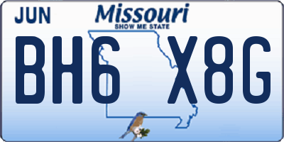 MO license plate BH6X8G