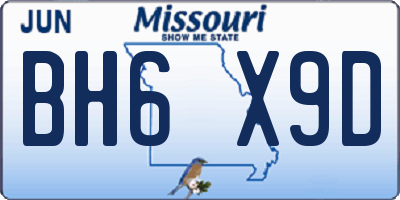 MO license plate BH6X9D