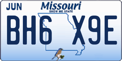 MO license plate BH6X9E