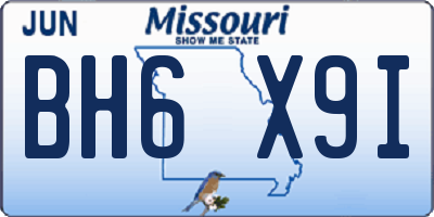 MO license plate BH6X9I