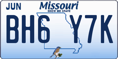 MO license plate BH6Y7K
