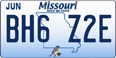 MO license plate BH6Z2E