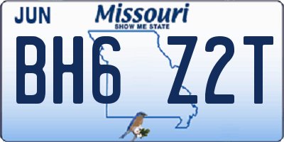 MO license plate BH6Z2T