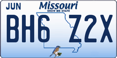 MO license plate BH6Z2X