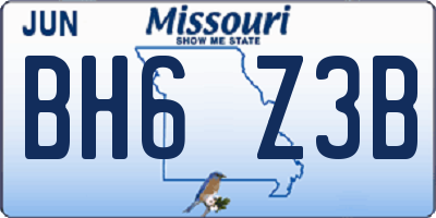 MO license plate BH6Z3B