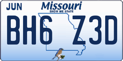 MO license plate BH6Z3D