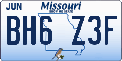 MO license plate BH6Z3F