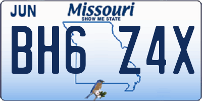 MO license plate BH6Z4X