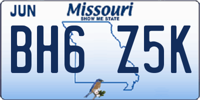 MO license plate BH6Z5K