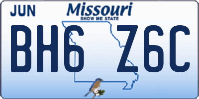 MO license plate BH6Z6C