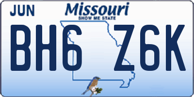 MO license plate BH6Z6K