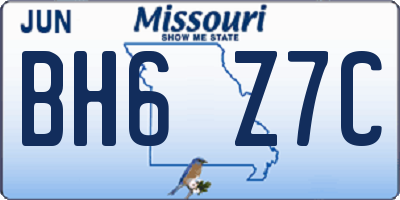MO license plate BH6Z7C