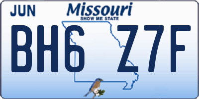 MO license plate BH6Z7F