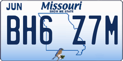 MO license plate BH6Z7M