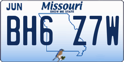 MO license plate BH6Z7W