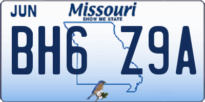 MO license plate BH6Z9A