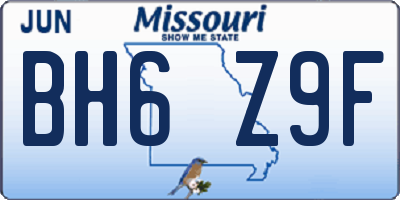 MO license plate BH6Z9F