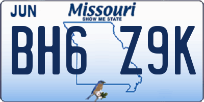 MO license plate BH6Z9K