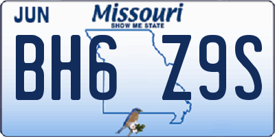 MO license plate BH6Z9S