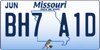 MO license plate BH7A1D