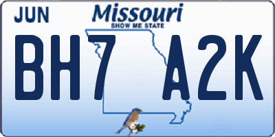 MO license plate BH7A2K
