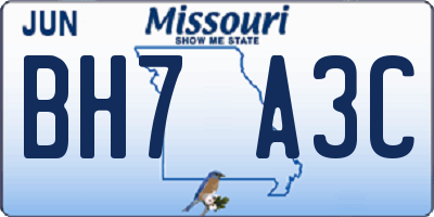 MO license plate BH7A3C