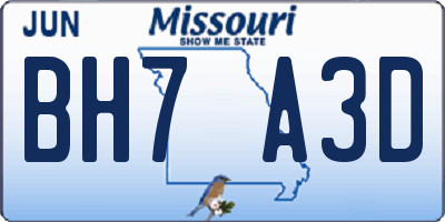 MO license plate BH7A3D