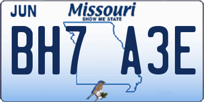 MO license plate BH7A3E