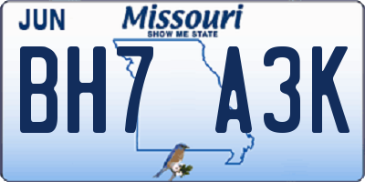 MO license plate BH7A3K